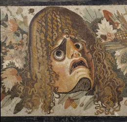 Festoon with masks, leaves, and fruit