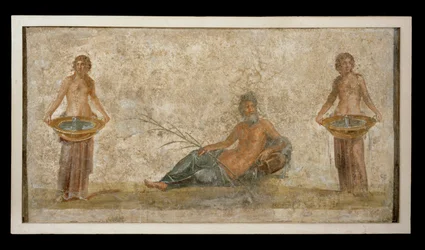 Fragment of a wall painting: God with flowers