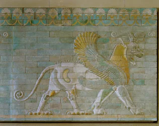 Winged Bull, Coloured Glazed Tiles, from the Palace in Susa, Iran