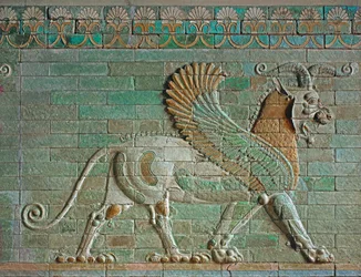 Winged lion with ram