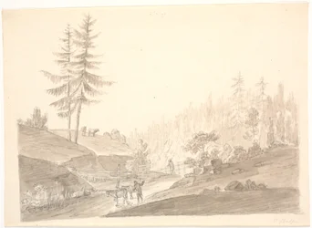 Norwegian Mountain Landscape with Cattle and Two Men