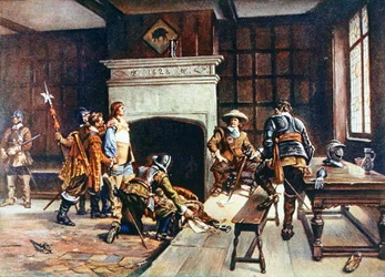Oliver Cromwell at the Blue Boar in Holborn, illustration from 