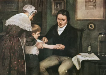 Dr Edward Jenner (1749-1823) performing his first vaccination against smallpox on James Phipps, boy of eight, May 14