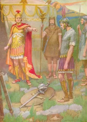 The Youth Laid the Arms He Had Taken from His Foe at His Father