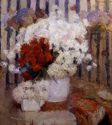 Still Life of Summer Flowers. Painting by Ernst Jean Joseph Godfrinon. Private Collection.