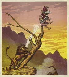 The Three Mariners Escape a Lion by Climbing a Tree