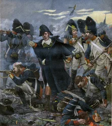 General Pierre Cambronne alongside his troops at the Battle of Waterloo (engraving after Delahaye)
