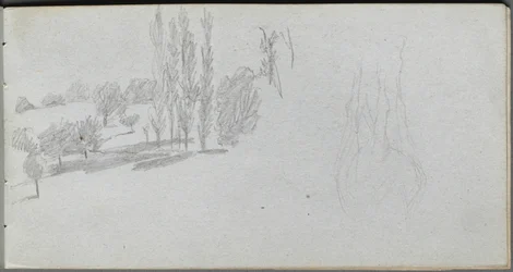 Sketchbook, page 18: Study of a Horse and Landscape Study