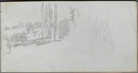 Sketchbook, Page 18: Study of a Horse and Landscape Study