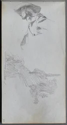 Sketchbook, page 27: Detail Study for (detail) "On a Terrace" and Landscape Study