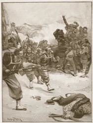 The Zouaves Took One of the Barricades by a Dashing Bayonet Charge, Illustration from 