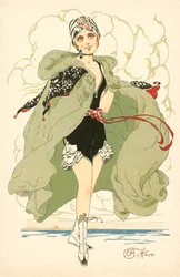 Pretty Girl in Frilly Bathing Costume and Cape