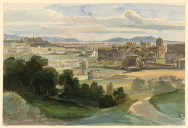 View of the Ruins of the Baths of Caracalla, with the Basilica di San Giovanni in Laterano in the Background