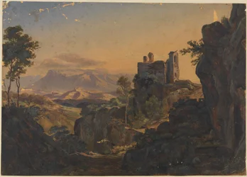 The Castle Ruins of Olevano with a View of the Sabine Mountains
