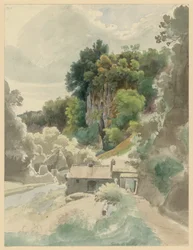 Rocky river valley with building near Civita Castellana