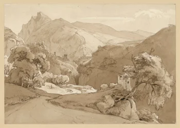 Italian Mountain Landscape, with Ruins of a Round Temple in the Middle Ground