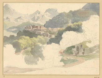 Italian Mountain Landscape, with a Village in the Middle Ground