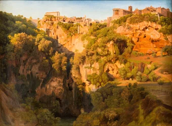 The Waterfalls at Tivoli with the Ponte Lupo, Temple of Vesta, and Temple of Sibyl