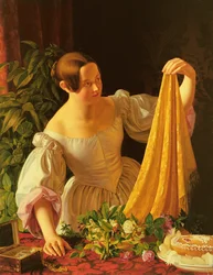 Girl Inspecting her Birthday Presents