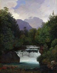 Mountain Valley with Waterfall