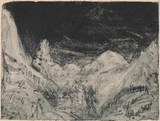 Mountain Landscape with Little Mowers