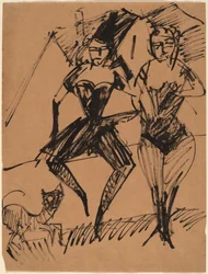 Two Dancers with a Cat