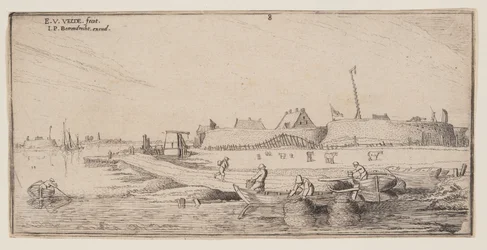Fishermen in Rowboats Before a Walled Town, from Landscapes
