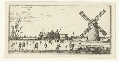 Skaters on the Ice Near a Mill in the Vicinity of Penningsveer, Landscapes (series title)