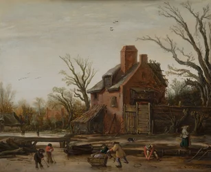 Winter landscape with farmhouse