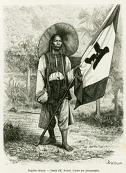 Chinese rule. Engraving after a photograph, to illustrate the story Trente mois au Tonkin in 1884, by Doctor Hocquard, in le tour du monde 1889, directed by Edouard Charton, Hachette, Paris.