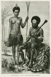 Fijian couple. Engraving by E.Ronjat to illustrate the story 