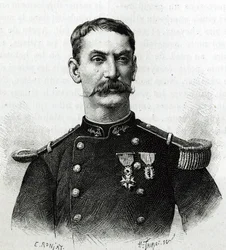 Portrait of Commander Joseph Gallieni during the expedition in Africa (1879-1882) (engraving by E. Ronjat after a photograph, to illustrate the story 