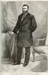Portrait of Ulysses Grant (1822-1885), American general, leader of Union troops during the Civil War and 18th President of the United States for two terms from 1869 to 1877. Engraving after a drawing by E. Ronjat, to illustrate the story