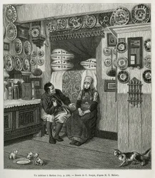 An Interior in Marken (Netherlands) (engraving after a drawing by E. Ronjat, to illustrate the story of the Netherlands by Charles de Coster, 1878)