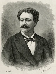 Portrait of the Author and Traveler Edmondo de Amicis (1846-1908) (engraving by E. Ronjat, to illustrate the story of Morocco by Edmondo de Amicis, 1875)