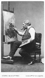 Gustave Courbet painting his easel
