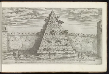 Pyramid of Cestius in Rome (series title: Buildings from Antiquity) (series title on object: The Remains of Ancient Rome Collected and Depicted in Perspective by Stefano Du Perac Parisino)