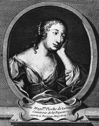 Medallion portrait of Marie-Madeleine Pioche de La Vergne, comtesse de La Fayette, engraving by Etienne Jehandier Desrochers