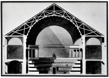 Bibliotheque Royale de France, Cross-Section Drawing of the Building. Architecture by Etienne Louis Boullee (Etienne-Louis Boullee), French Architect (1728-1799)