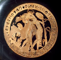 Detail of a kylix representing Dionysus and Ariadne. From Falerii Veteres (Civita Castellana) 6th century BC. Rome, Museo Nazionale di Villa Giulia