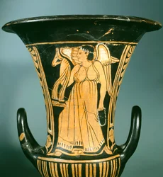 Calyx-krater (large vase) by the Berkeley Painter depicting a winged spirit. Etruscan Civilisation, 4th Century BC.