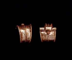 Etruscan civilization: pair of gold earrings - 6th century BC From Pescia, near Rome