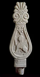 Etruscan Civilization: Stele of Sepulchre in Gres Decorated with the Silhouette of a Winged Lion from Londa, Italy. 550-500 BC. Florence, Museo Archeologico