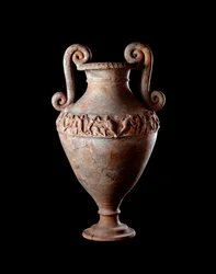 Etruscan civilization: terracotta amphora from a tomb of Poggio Sala, Italy 4th century BC