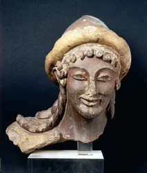 Head of Hermes wearing a pilos, from the Temple of Portonaccio, Veii, 510-500 BC
