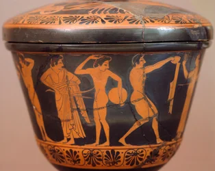 Pyxis with Athletes Performing Discus and Other Disciplines