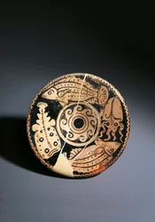 Red-Figure Pottery Dish with Fish Decoration