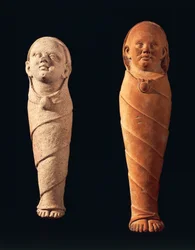 Terracotta ex-voto with babies, from the votive stipe, from Tessennano. Etruscan Civilization, 4th Century BC