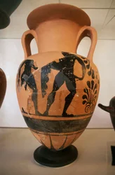 Etruscan black-figured vase, from Roselle archaeological site, Tuscany, Italy