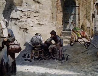 Old Medieval houses on Lungaretta, Detail, from Vanished Rome series